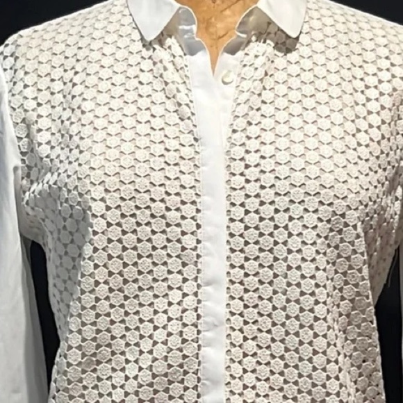 PINK Thomas Pink London Carmen crisp white lace front button-up blouse size 10 - Picture 3 of 13